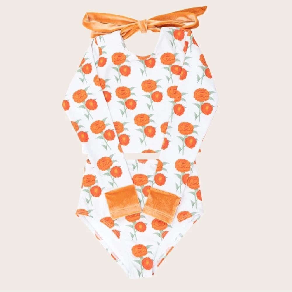 Saint Ida Naples Floral Long Sleeve 2 Piece Swimsuit Set Sz 7